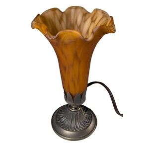 Lily Trumpet Flower Amber Shade Metal Base Vintage Table Lamp